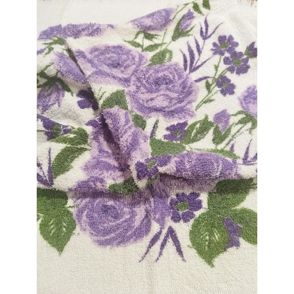 Vintage 70s Cannon‎ Hand Towel Purple Flowers